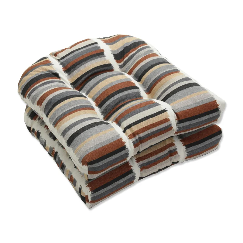 Pillow Perfect Outdoor Solar Stripe Ebony Wicker Seat Cushion (Set of 2) - 19 X 19 X 5 - 19 X 19 X 5