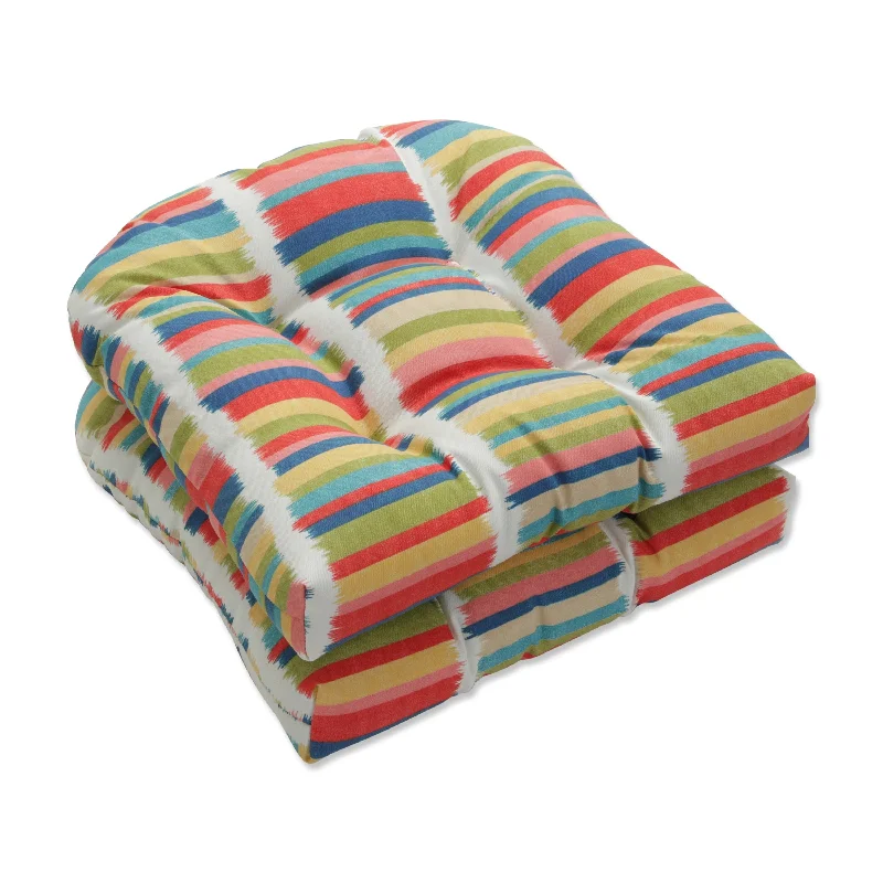 Pillow Perfect Outdoor Solar Stripe Fruit Punch Wicker Seat Cushion (Set of 2) - 19 X 19 X 5 - 19 X 19 X 5