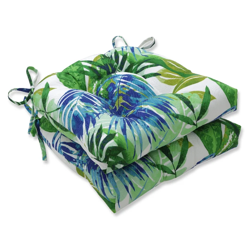 Pillow Perfect Outdoor Soleil Blue/Green Deluxe Tufted Chairpad (Set of 2) - 17 X 17.5 X 4 - 17 X 17.5 X 4