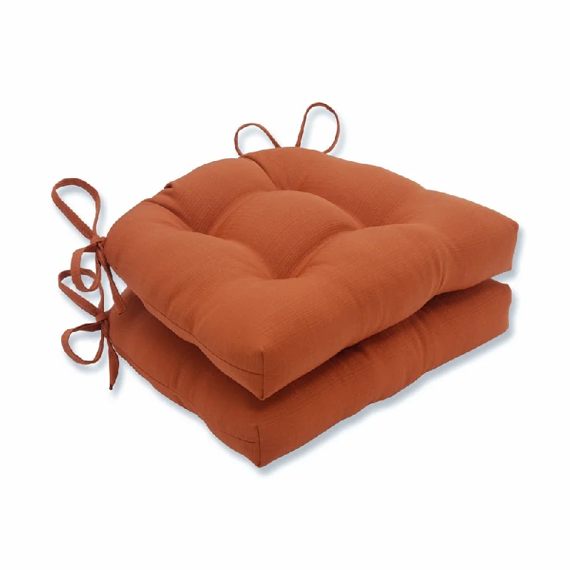 Pillow Perfect Outdoor Solid Cinnabar Deluxe Tufted Chairpad (Set of 2) - 17 X 17.5 X 4 - 17 X 17.5 X 4