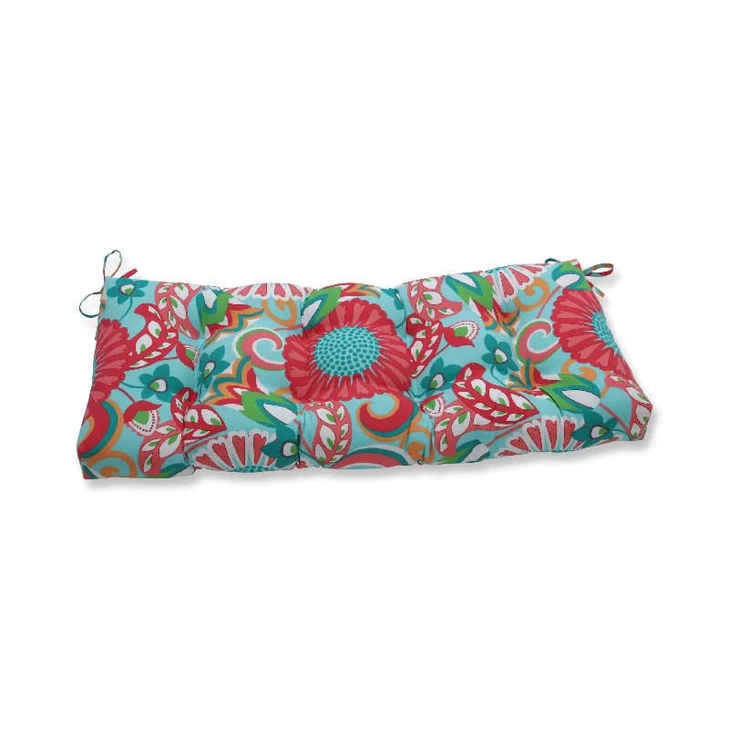 Pillow Perfect Outdoor Sophia Turquoise/Coral Blown Bench Cushion