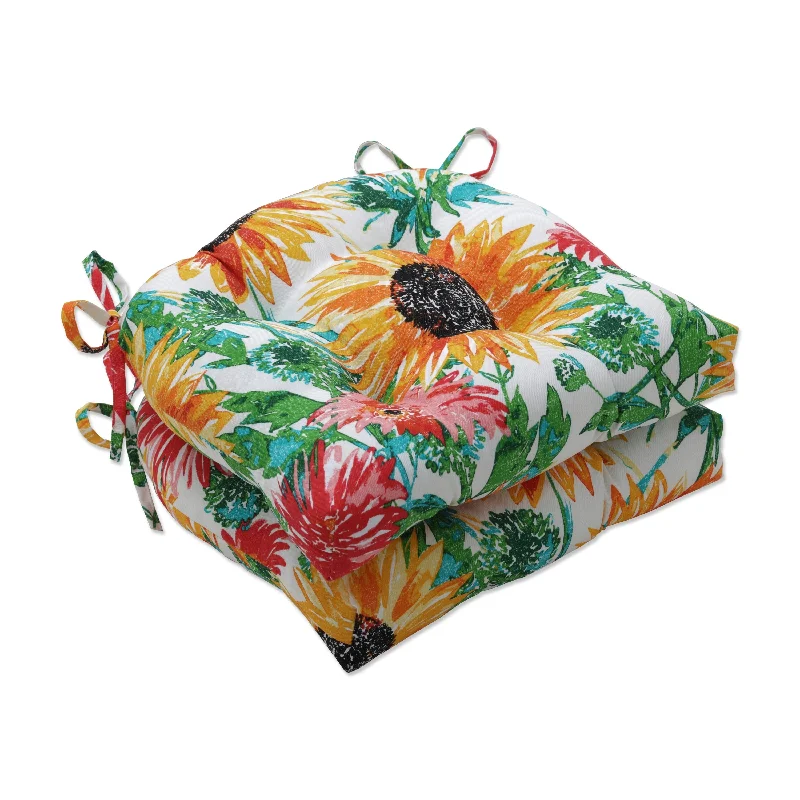 Pillow Perfect Outdoor Sunflowers Sunburst Reversible Chair Pad (Set of 2) - 15.5 X 16 X 4 - 15.5 X 16 X 4