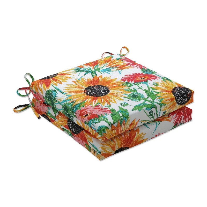 Pillow Perfect Outdoor Sunflowers Sunburst Squared Corners Seat Cushion 20x20x3 (Set of 2) - 20 X 20 X 3 - 20 X 20 X 3