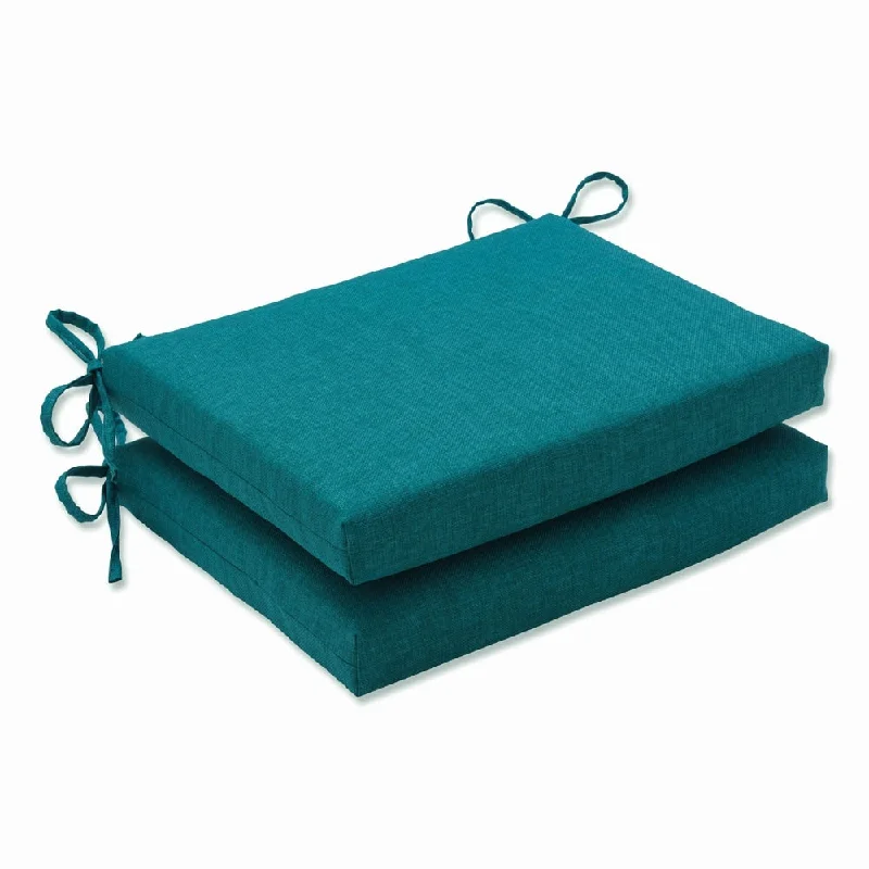 Pillow Perfect Outdoor Teal Squared Corners Seat Cushion (Set of 2)