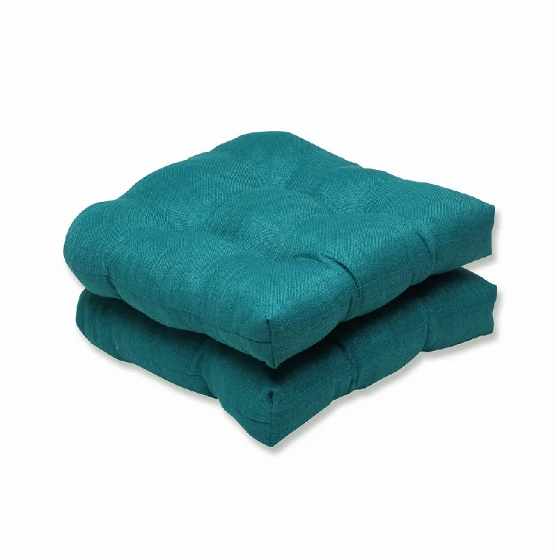 Pillow Perfect Outdoor Teal Wicker Seat Cushion (Set of 2)