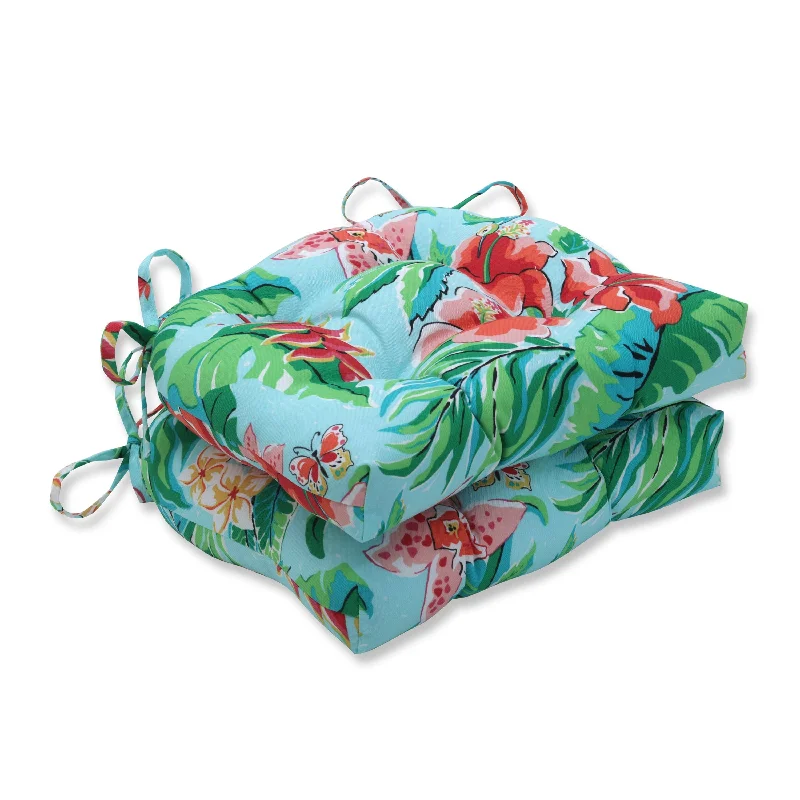 Pillow Perfect Outdoor Tropical Paradise Deluxe Tufted Chairpad (Set of 2) - 17 X 17.5 X 4 - 17 X 17.5 X 4