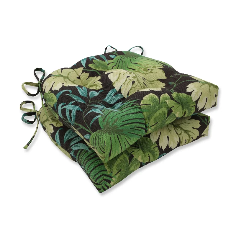 Pillow Perfect Outdoor Tropique Peridot Deluxe Tufted Chairpad (Set of 2) - 17 X 17.5 X 4 - 17 X 17.5 X 4