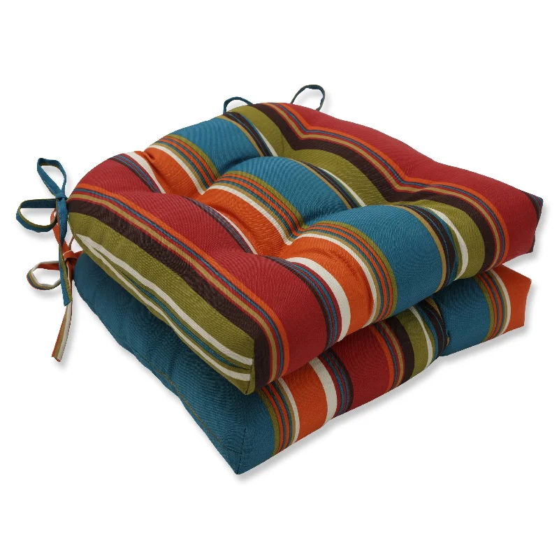 Pillow Perfect Outdoor Westport Teal Reversible Chair Pad (Set of 2) - 15.5 X 16 X 4 - 15.5 X 16 X 4