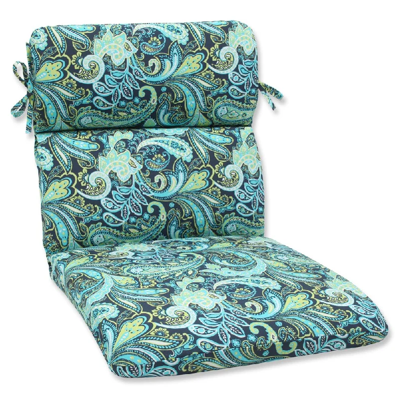 Pillow Perfect Pretty Paisley Navy Rounded Corners Chair Outdoor Cushion