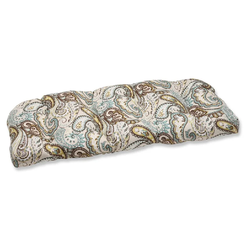 Pillow Perfect 'Tamara Paisley Quartz' Outdoor Wicker Loveseat Cushion