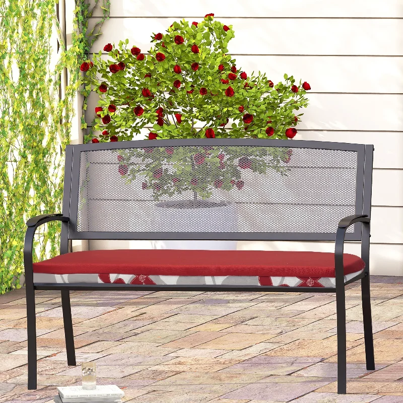 Ruby Red Flower Print Outdoor Bench Seat Cushion 48 x 18 in Red - 48" x 18"