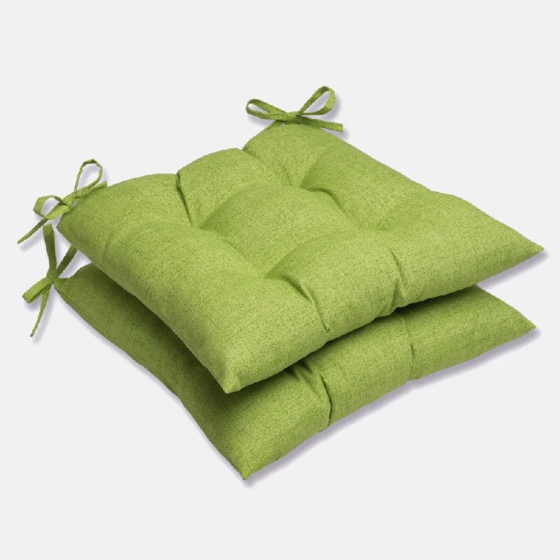 Solid Green Textured Outdoor Tufted Seat Cushions (Set of 2)