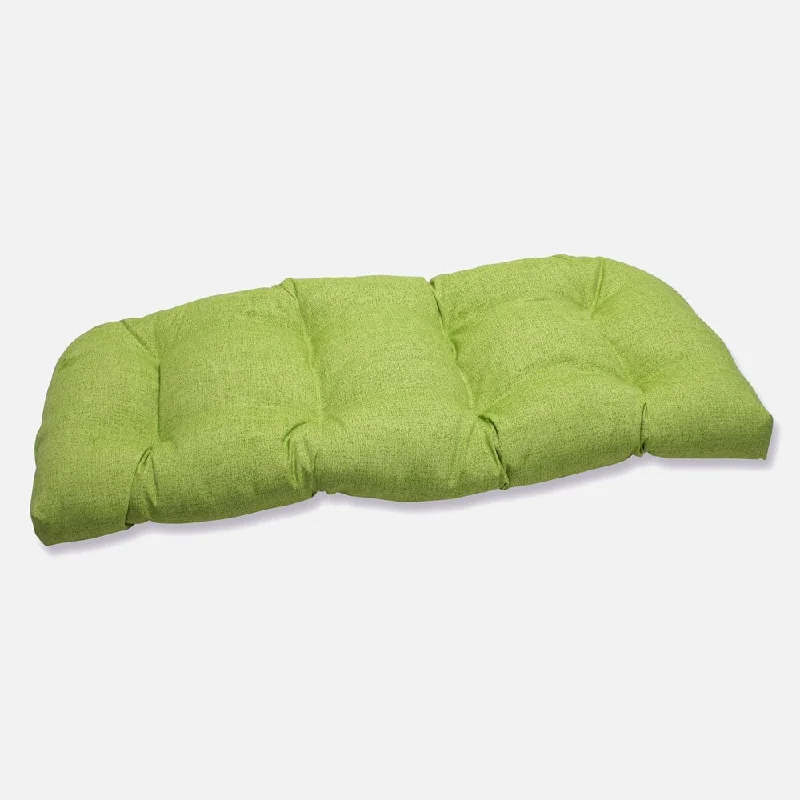 Solid Green Textured Outdoor Wicker Loveseat Cushion