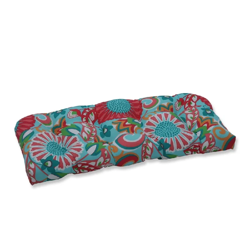 Sophia Turquoise/Coral Wicker Loveseat Cushion