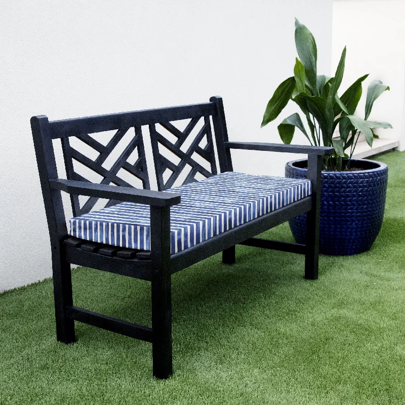 Sorra Home Blue and White Stripe Indoor/Outdoor Bristol Bench Cushion