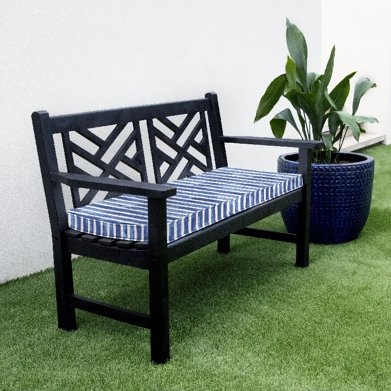 Sorra Home Blue and White Stripe Indoor/Outdoor Corded Bench Cushion