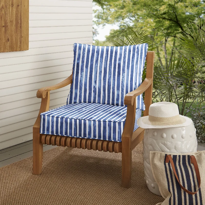 Sorra Home Blue and White Stripe Indoor/Outdoor Corded Deep Seating Pillow and Cushion Chair Set