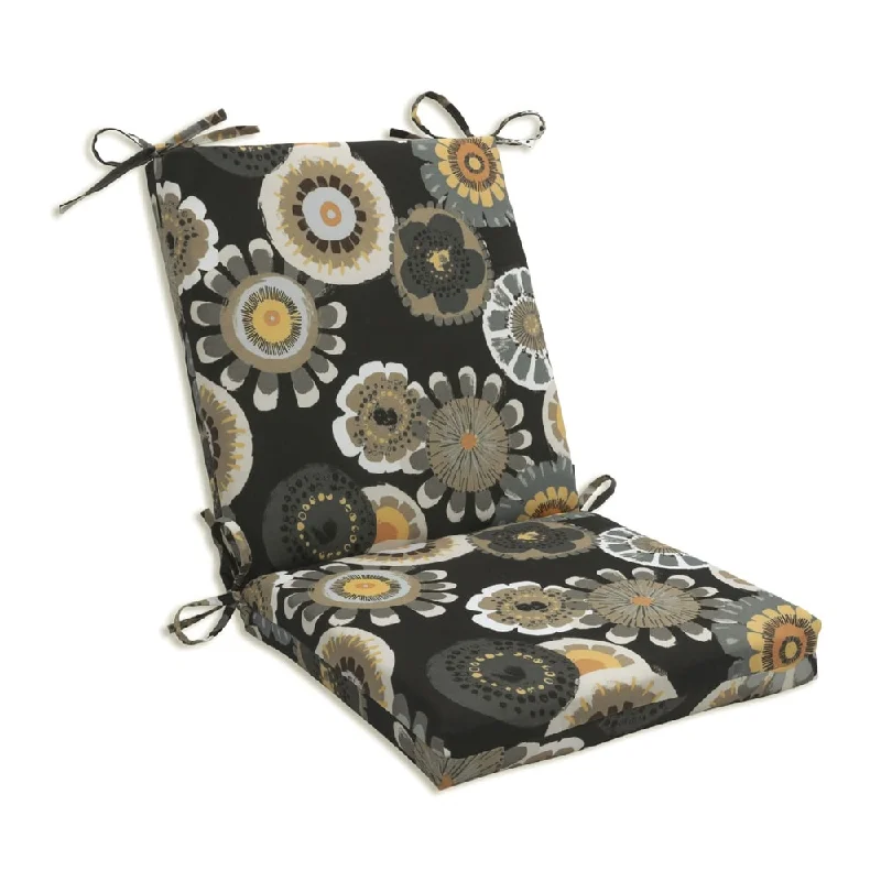 Squared Black/ Yellow Floral Outdoor Chair Cushion