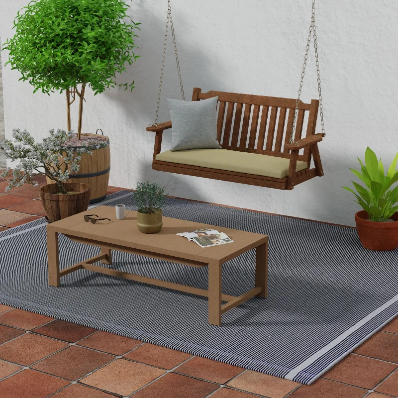 Sunbrella 48" x 18" Beige Solid Outdoor Bench Cushion with Ties - 18'' L x 48'' W x 3.5'' H