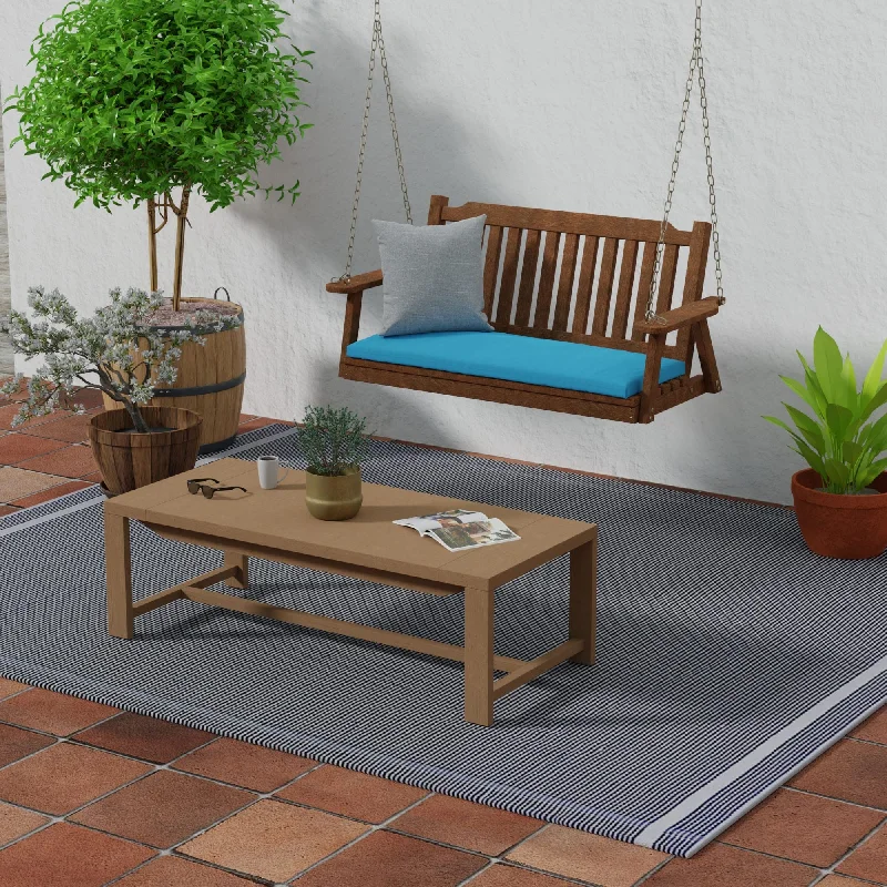 Sunbrella 48" x 18" Blue Solid Outdoor Bench Cushion with Ties - 18'' L x 48'' W x 3.5'' H