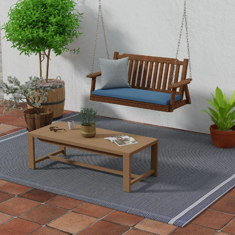 Sunbrella 48" x 18" Blue Solid Outdoor Bench Cushion with Ties - 18'' L x 48'' W x 3.5'' H