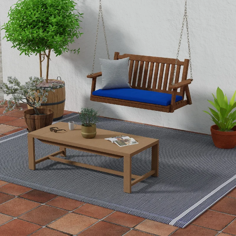 Sunbrella 48" x 18" Blue Solid Outdoor Bench Cushion with Ties - 18'' L x 48'' W x 3.5'' H