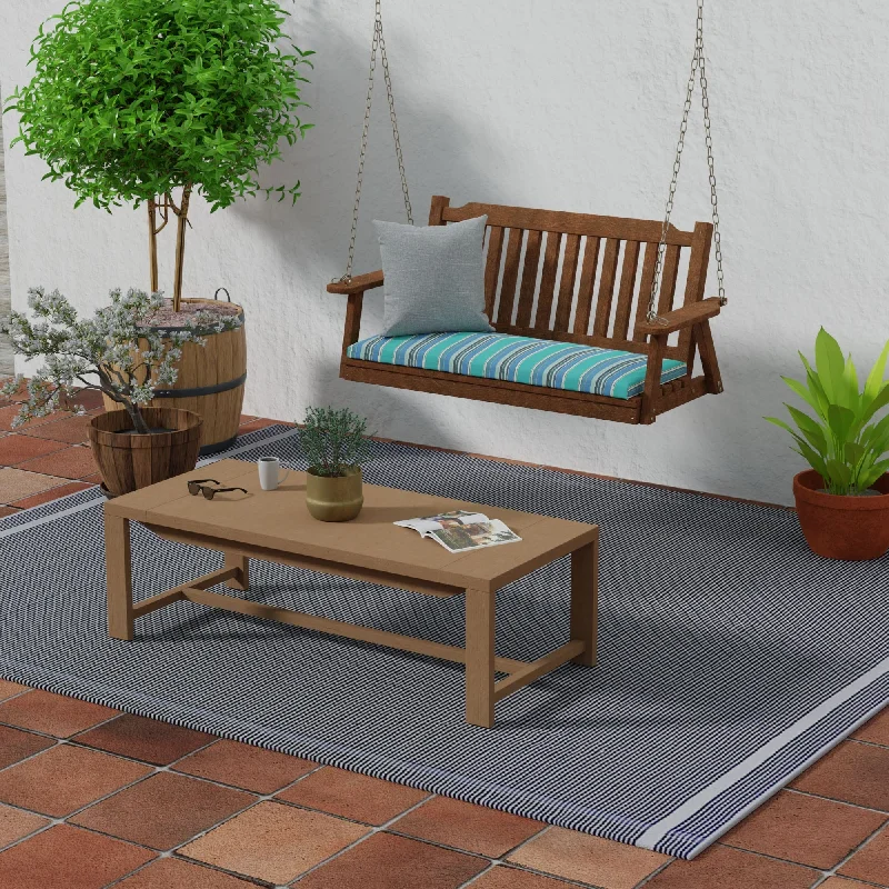 Sunbrella 48" x 18" Blue Stripe Outdoor Bench Cushion with Ties - 18'' L x 48'' W x 3.5'' H