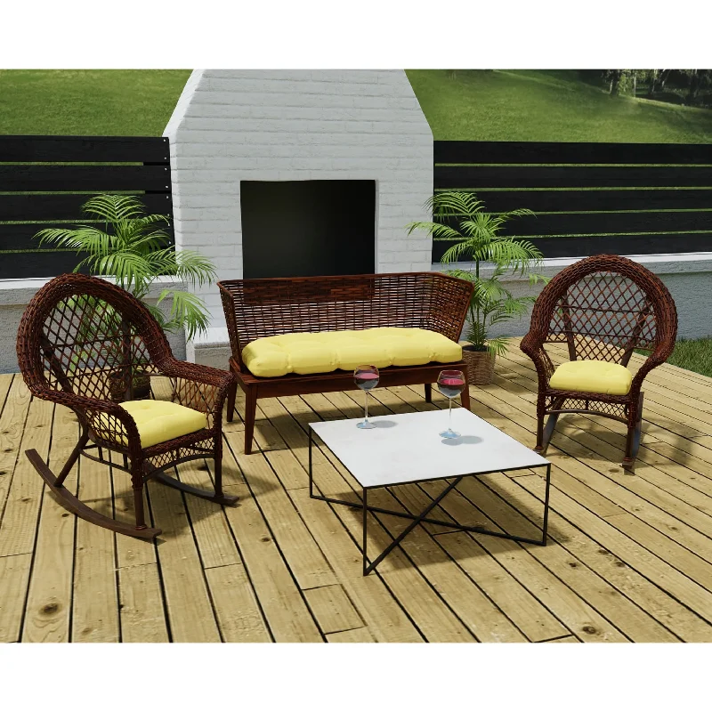 Yellow Solid Outdoor Wicker Cushion Set for Bench and 2 Seats - 18'' L x 44'' W x 4'' H