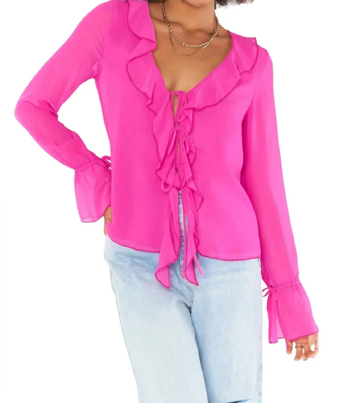 Adela Ruffle Top In Pink Crinkle Chiffon