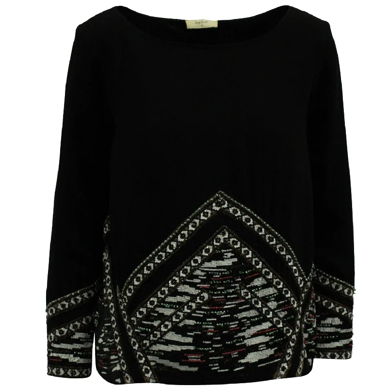 Ba&Sh Embroidered Long Sleeve Top in Black Polyester