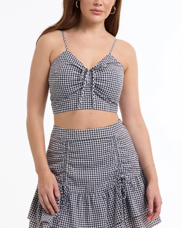 BEBE Women's Mini Gingham Ruched Front Cami