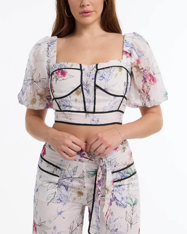 BEBE Women's Printed Bustier with Contrast Taping