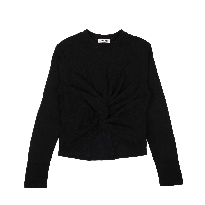 Black Viscose Knot Detail Long Sleeve T-Shirt