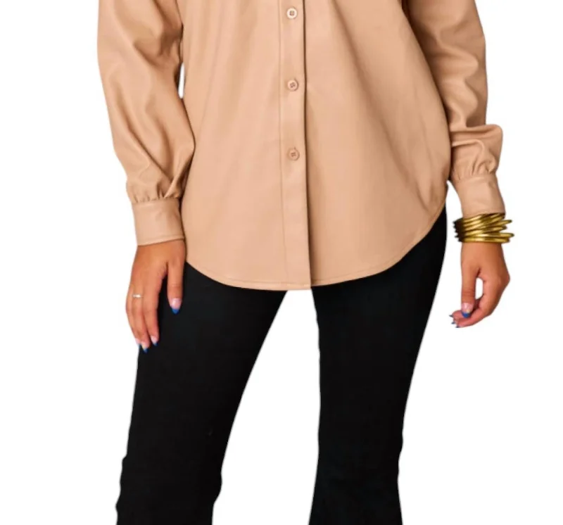 Brielle Button Leather Top In Espresso