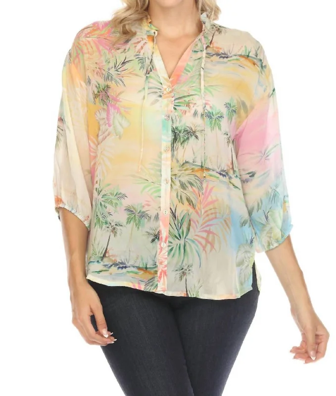 Cathryn Button-Down Blouse In Raffia Print