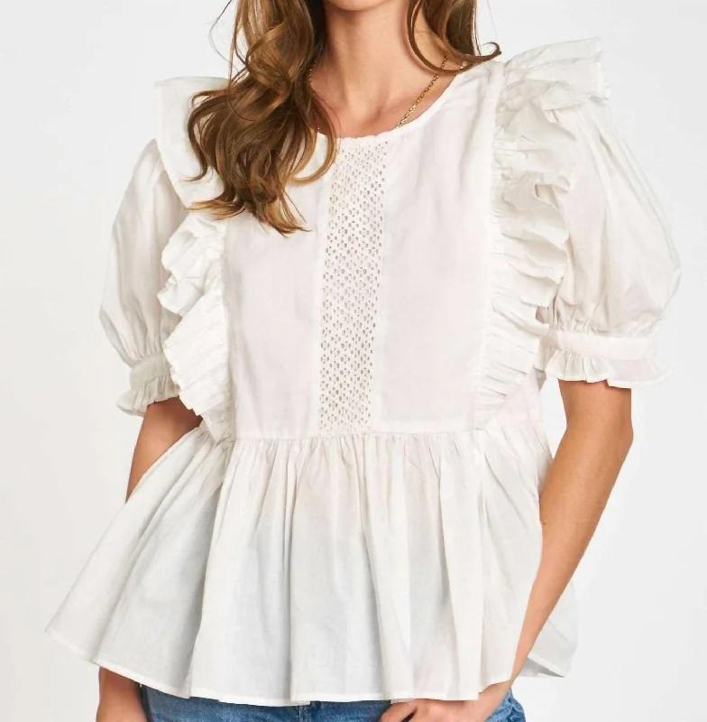 Eyelet Puff Sleeve Top In White