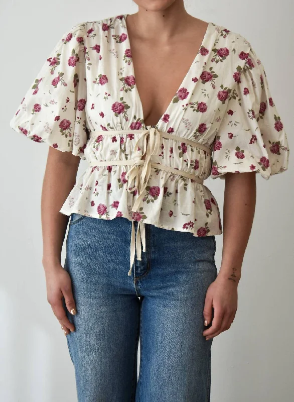 Flor Peplum Tie Front Top In Rose