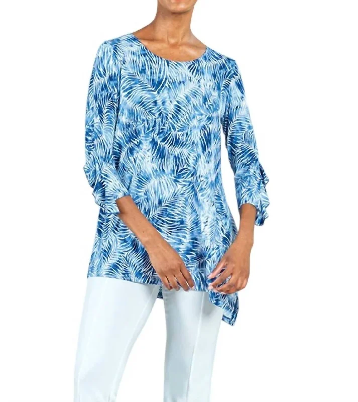 Flutter Cuff Angle Vent Tunic In Blue/white