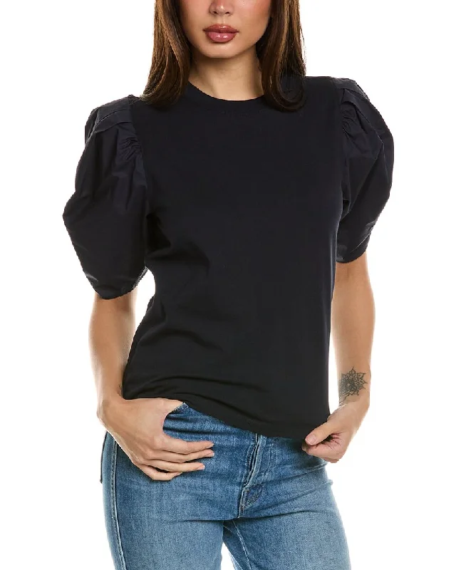 FRAME Denim Pleated Puff Sleeve T-Shirt