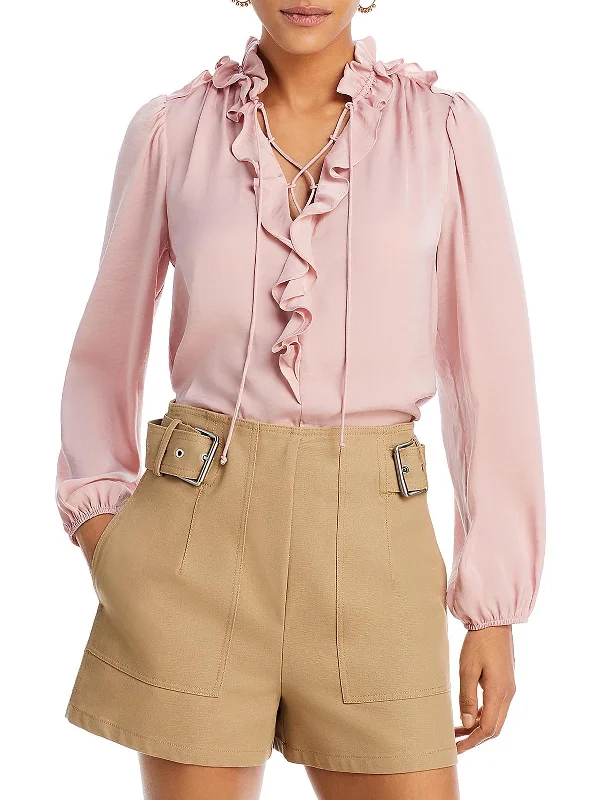 Gabby Womens Satin Lace-Up Blouse