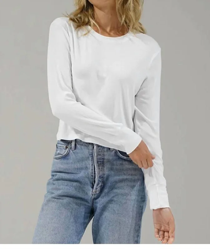 Long Sleeve Ribbed Crew Top In White