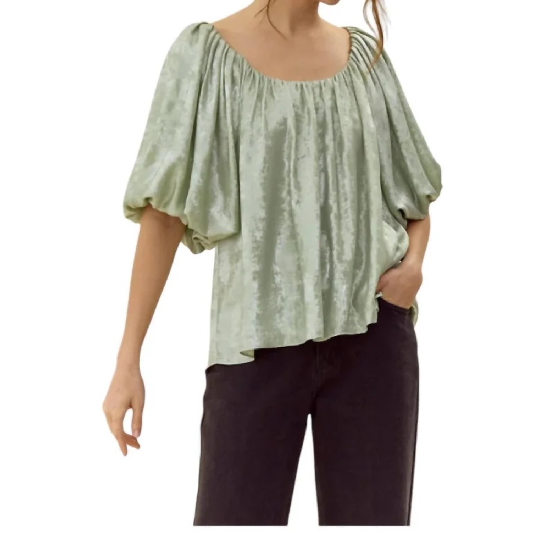 Metallic With Scoop Neck Top In Sage