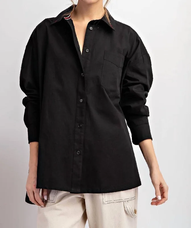 Midnight Button Down Top In Black