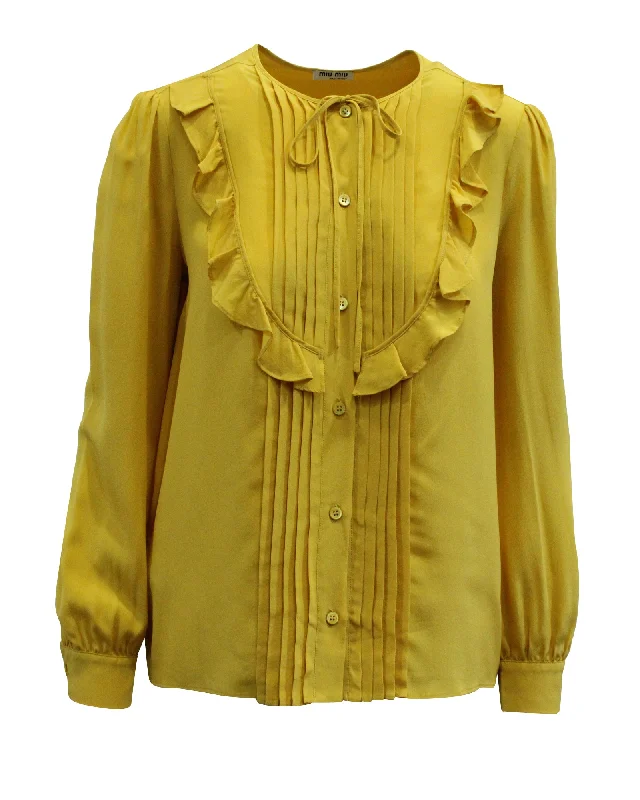 Miu Miu Ruffle Embellished Blouse in Yellow Silk