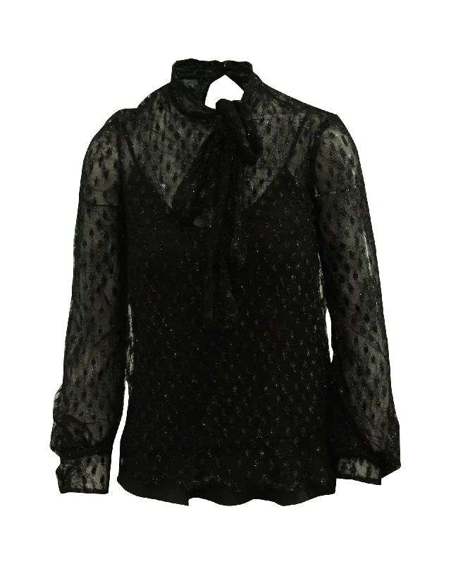 Miu Miu Sheer Blouse with Pussy Bow Neckline in Black Polyamide