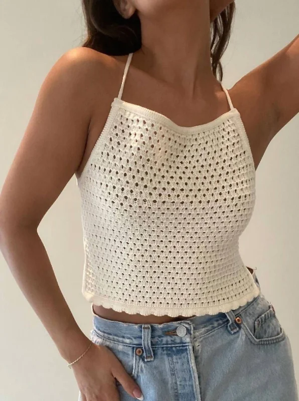 Open Back Crochet Halter Top In White