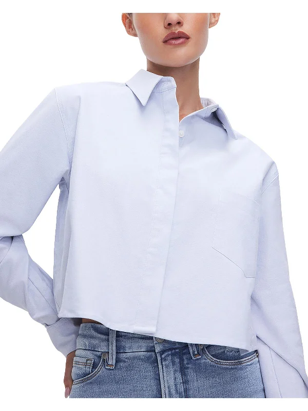 Oxford Womens Crop Cotton Button-Down Top