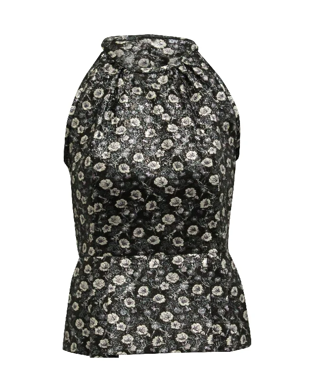 Prada Metallic Floral Halter Top in Black Polyester