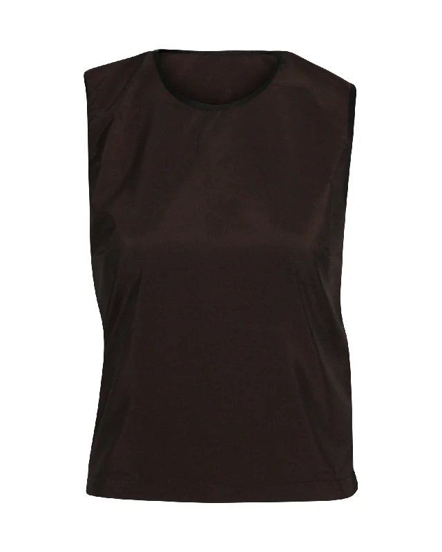 Prada Shoulder Snap Two-Tone Top in Brown/Black Nylon