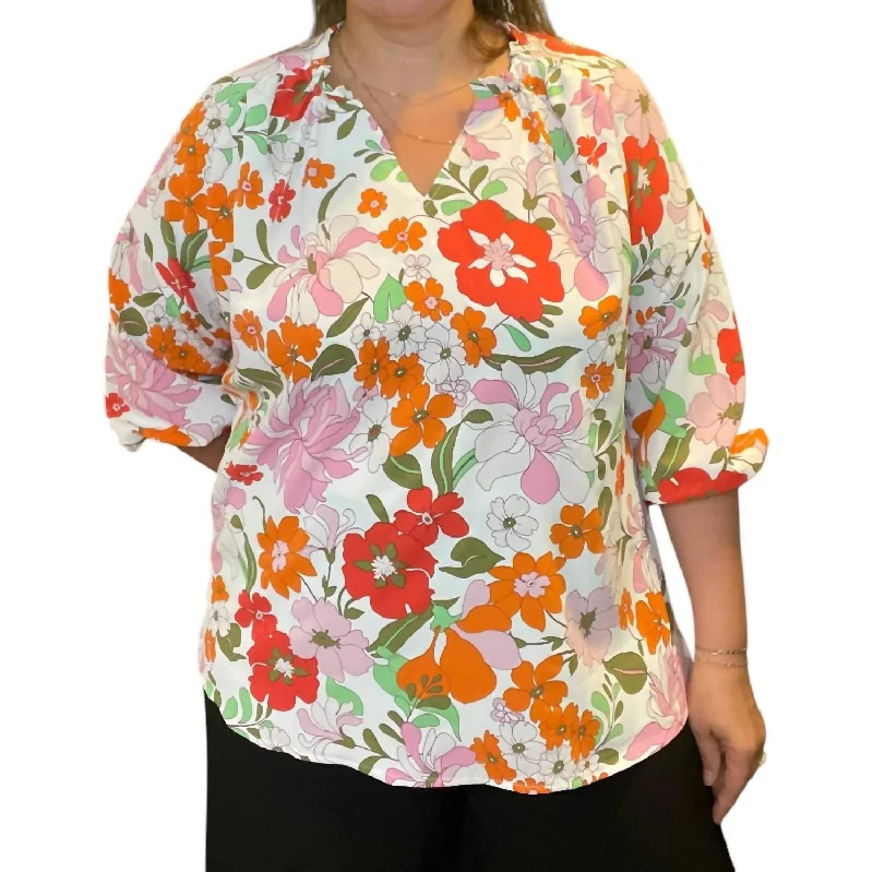 Retro Print Blouse In Citrus Floral